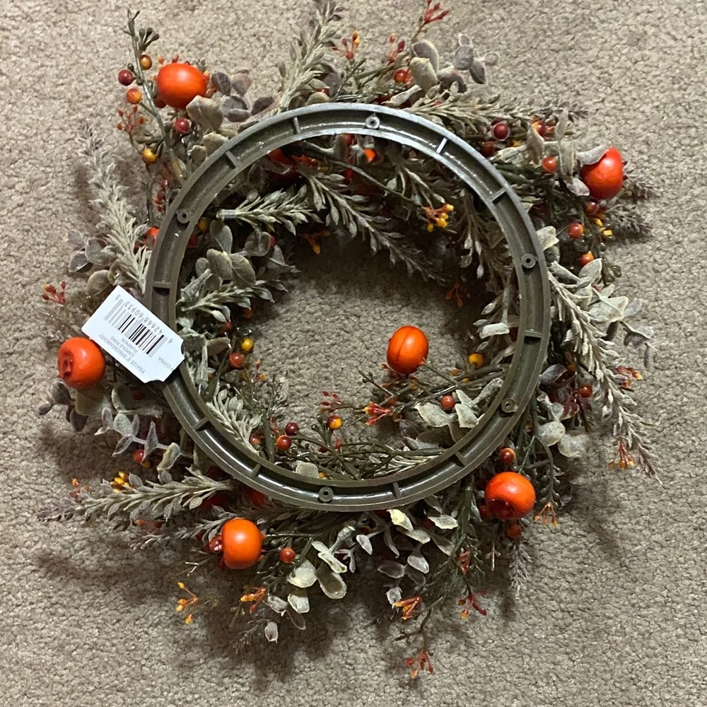 Festive Autumn Wreath with Pumpkin Breckenberry Candle Ring